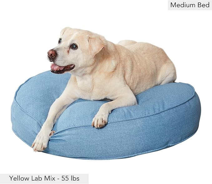 Gordie Round Indoor/Outdoor Pillow Style Dog Bed, Blue Heather, Medium