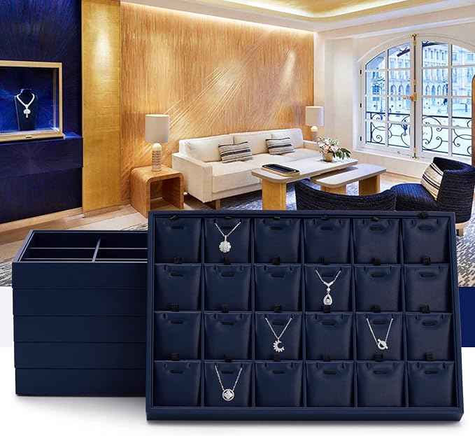 Oirlv Stackable Premium Leather Jewelry Trays 24 Grid Jewelry Organizer