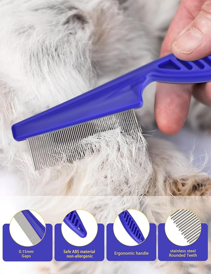 Flea Comb for Cats Dogs, 8 Pack Flea and Lice Grooming Comb Set for Cats, Pet Grooming Tools for Small, Medium & Large Pets (Pink & Blue)