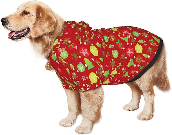 Christmas Tree Print Hoodie,Christmas Cosplay Dog Clothes with Pocket and Hat Winter Clothes Sweaters Xx-Large