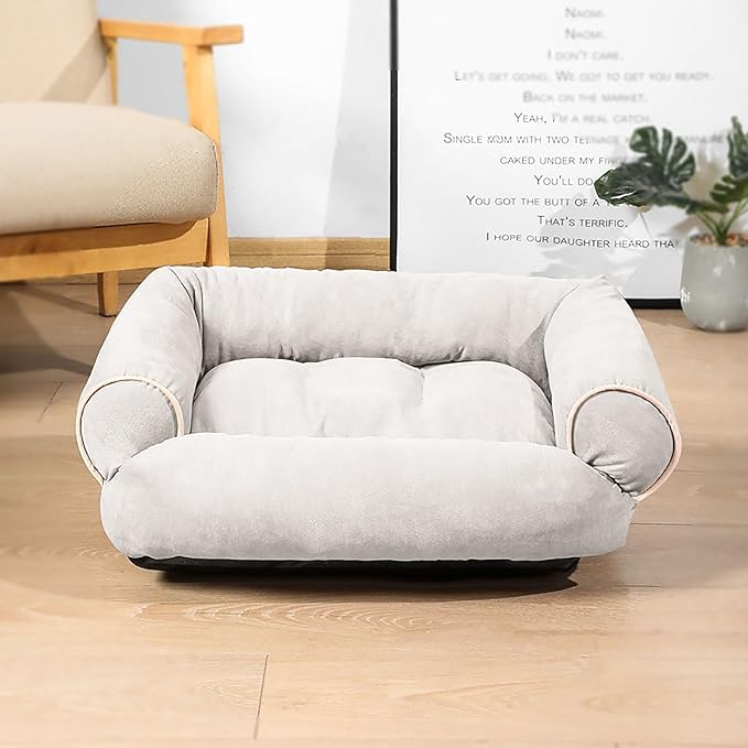 Suede Sofa Dog Bed, Multiple Sizes Orthopedic Memory Foam Mattress, Durable and Calming, Washable Dog Bed with Anti-Slip Bottom M lightGrey