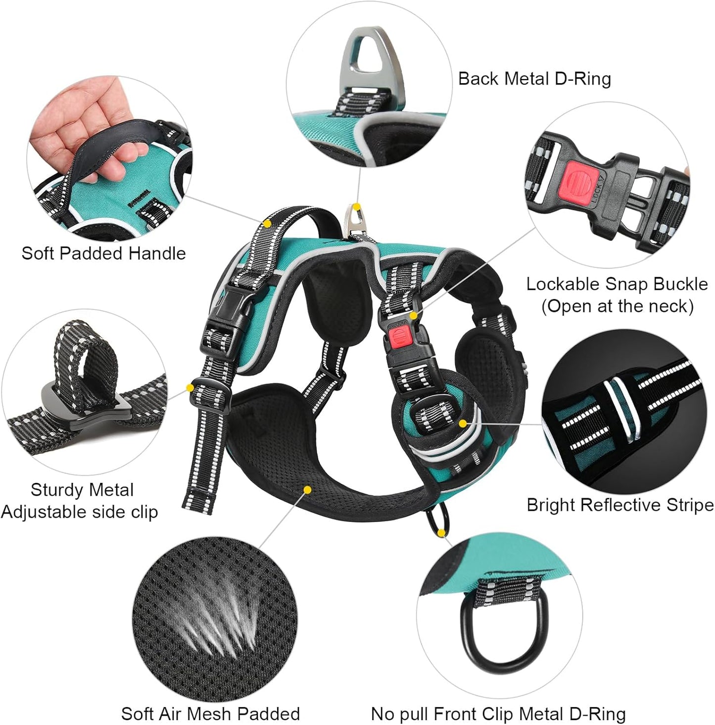 Timos Dog Harness, No-Pull Pet Harness with 2 Leash Clips, 3 Snap Buckles Adjustable Soft Padded Dog Vest, Reflective No-Choke Pet Oxford Vest with Easy Control Handle for Small Medium Large Dogs