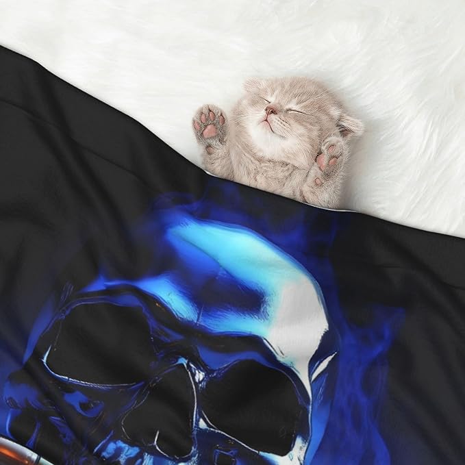 Waterproof Dog Blanket Soft Pet Blanket for Puppy Cat, Fleece Cat Throw Blankets for Furniture Bed Couch Sofa Reversible - Steel Skull