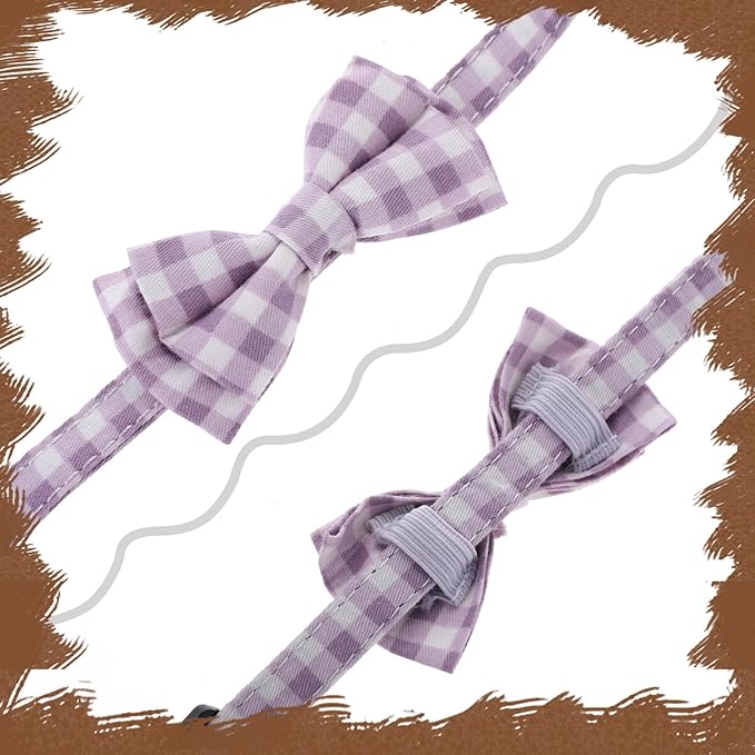 2 Pcs Kitten Collar with Bell Cute Cat Collar for Girl Cats Breakaway Bowtie Cat Collars Adjustable Small Puppy Safety Collar Solid Color Plaid Pet Collar (Purple)