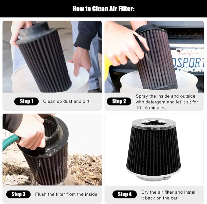 RYANSTAR 89mm 3.5" High Flow Round Tapered Cone Cool Air Filter Cleaner