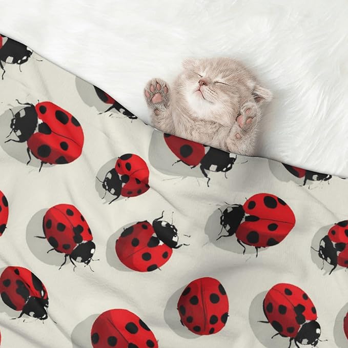 Waterproof Dog Blanket Soft Pet Blanket for Puppy Cat, Fleece Cat Throw Blankets for Furniture Bed Couch Sofa Reversible - Beautiful Red Ladybug 4
