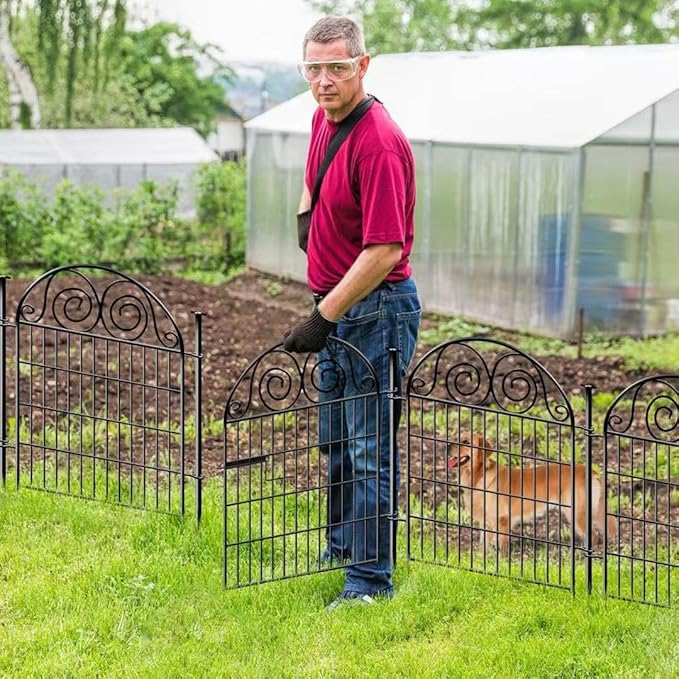 Tall Garden Fence Animal Barrier with Gate, 36 in(H) 8 Panels Garden Fences and Borders for Dogs, Dog Fence Outdoor for Yard, Total Length 17.5 Ft Metal Temporary Fencing│Patented