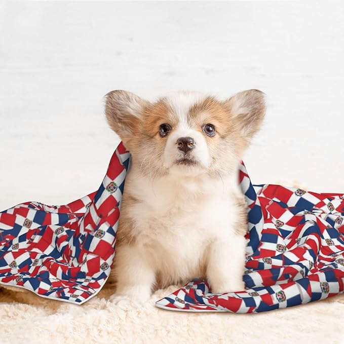 Two Sided Plush Pet Blanket for Crates Carriers Home Use, Dominican Republic Flag Wave, Reversible Throw with Cozy Dot Fabric and Silky Reverse for Small Large Pets