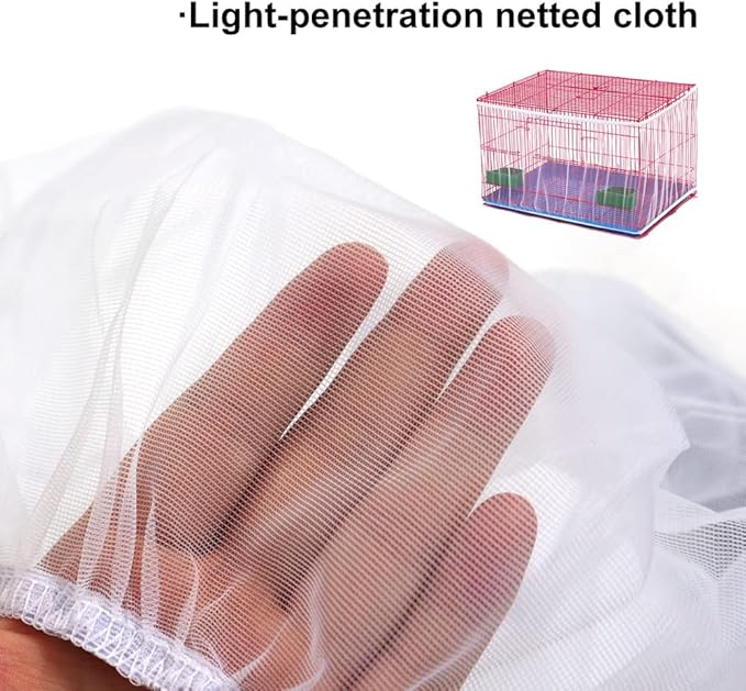 Soft Airy Bird Cage Net Cover, Bird Cage Seed Catcher, Skirt Guard Gauze Birdcage Mesh Netting for Round Square Cages, Reuseable (White, L)