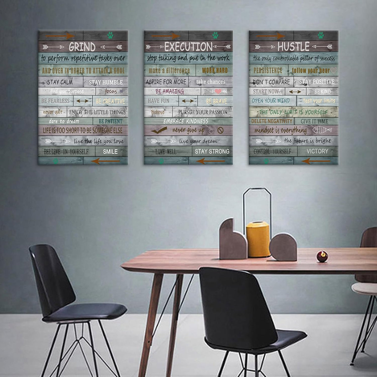 DINGFUN Rustic Motivational Quotes 3 Piece Canvas Wall Art Office Decor
