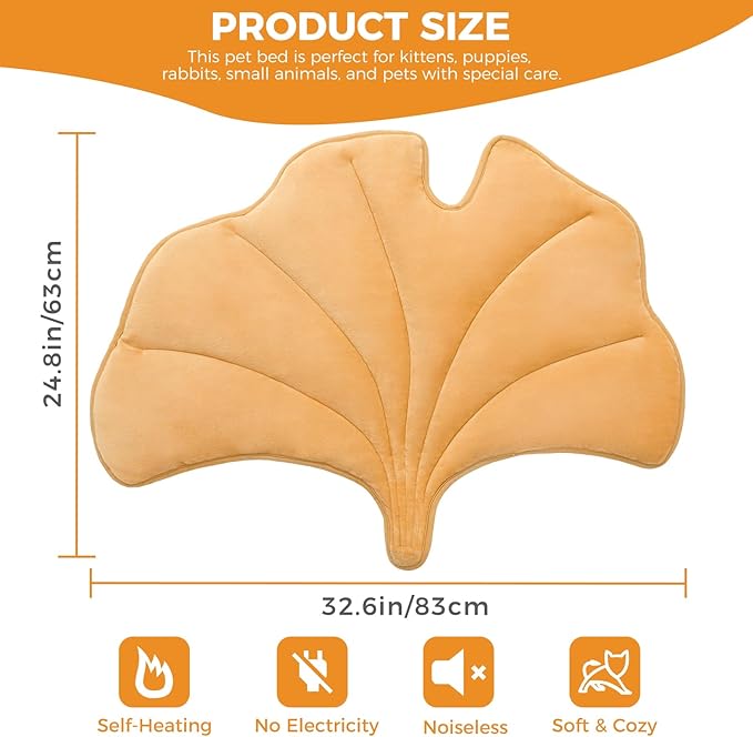 KOOLTAIL Upgrade Self Warming Cat Bed for Winter, Reversible Extra Cozy Pet Sleeping Blanket Pad for All Season, Thicken Self Heating Puppy Mats with Thermal Foil for Crate, Floor, Outdoor, Gingko