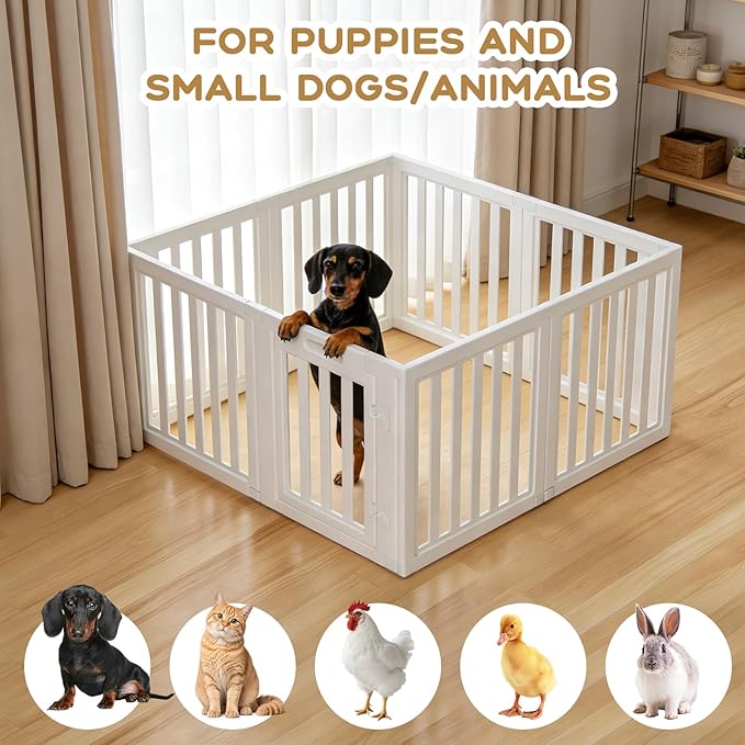 Clear Dog Play Pen,Pet Playpen with Door,Easy to Clean and Install Puppy pens for Both Indoor and Outdoor use (White, 30.3 inch Height, 8 Panels)
