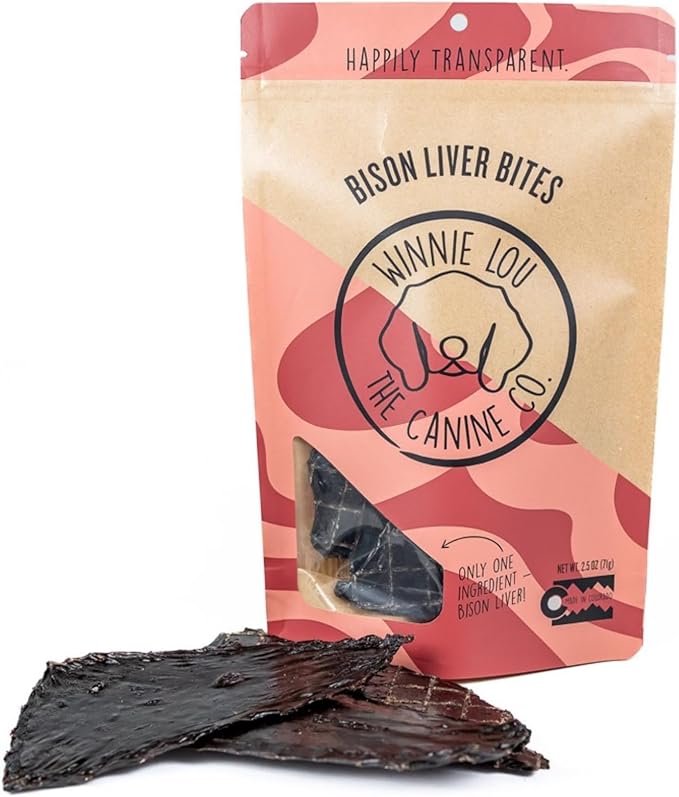 Winnie Lou Bison Liver Bites Dog Treats – Limited Ingredient, Human Grade, Training Treats for Small, Medium & Large Dogs, USA Made, High Protein, Chews, Hypoallergenic, Sensative Stomach (1 Pack)