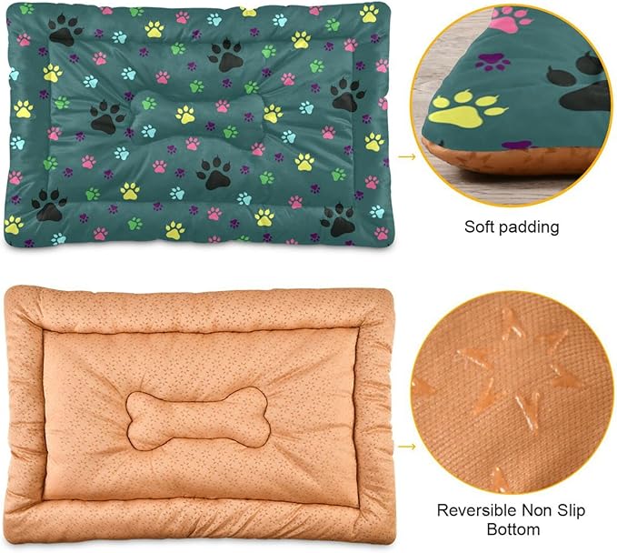 Pet Bed Dog Paw Colorful Dog Bed Mat Absorbing Non Slip Pad Pet Sleeping Mat for Small, Medium, and Large Dogs Puppy Cat 36 in x 24 in