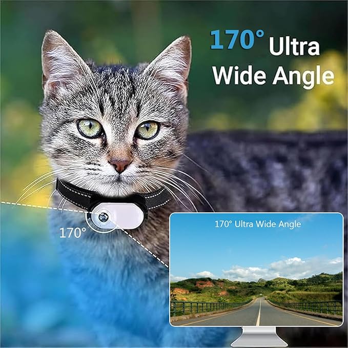 Cat Collar Camera, 1080p Pet Collar Camera, 170° Wide Angle Dog CollarCamera, Mini Ipx7 Waterproof CatsCamera, JPEG Photo and Avi Video Formats, CatCam Pro for Cats Dogs Outdoor (White)