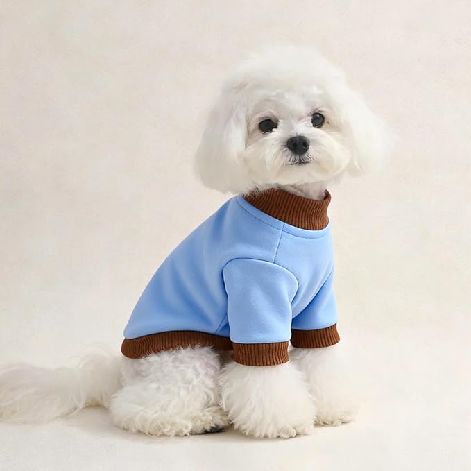 Custom Dog Hoodie, Personalized Sweatshirt with Photo Text Name Logo, Customized Hooded Sweater for Small Medium Large Dogs & Cats (Blue + Brown Border, Large)