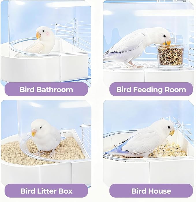 mini&moe Bird Bath for Cage, 4 in 1 Multifunction Birds House/Bath/Litter Box/Feeder Room, Bird Cage Accessories for Pet Birds Conure Budgies Cockatiels Lovebird,Finches, Parakeets, Mannikin, Pink