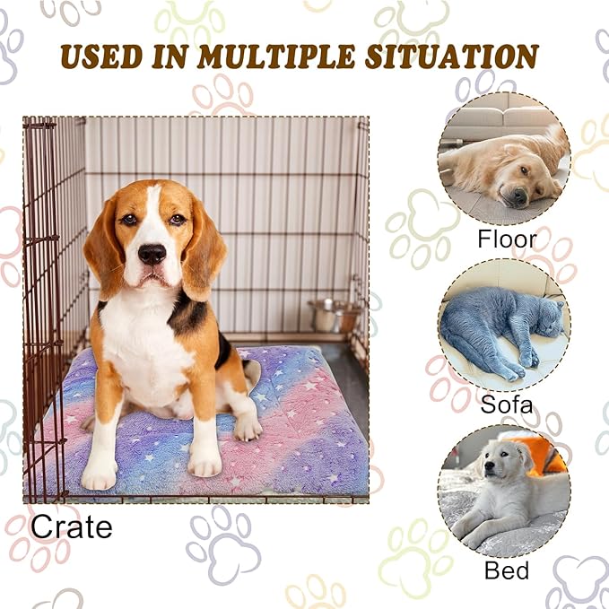 Cat Dog Bed Mat & Blanket, Reversible Pets Crate Pad Bed Mat and Ultra Soft Warm Fleece Calming Blanket for Small Puppy Kitty, Washable