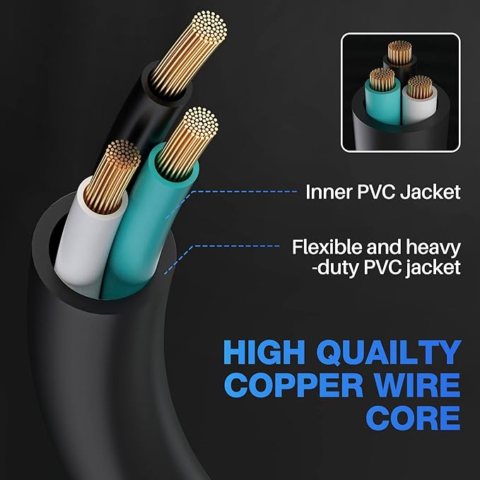 Outdoor Extension Cord 30 FT with 3 Outlets, 3 Prong 90 Degree Angled Plug, 12/3 Heavy Duty 12 Gauge Power Cable, 12AWG, SJTW, 15A, 125V, 1875W, ETL Listed, Black Wire, with Free Carrying Strap+Ties