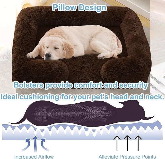 Dog Beds Large Sized dog Orthopedic, Sofa Dog Bed with Waterproof Lining and Nonskid Bottom, Rectangle Washable Dog Bed for Medium Small Dogs and Cats Comfortable ( Color : Brown1 , Size : 17 x 15" )
