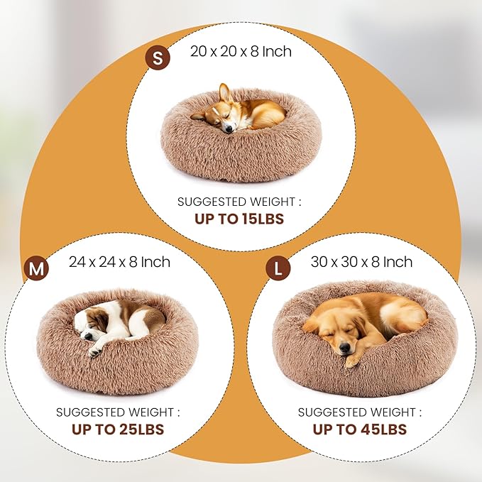 DUMOS Donut Dog Bed, Washable Dog Couch Bed with Removable Cover, Waterproof Pet Bed for Small Size Dogs, Memory Foam Pet Bed Non-Slip Base, Brown