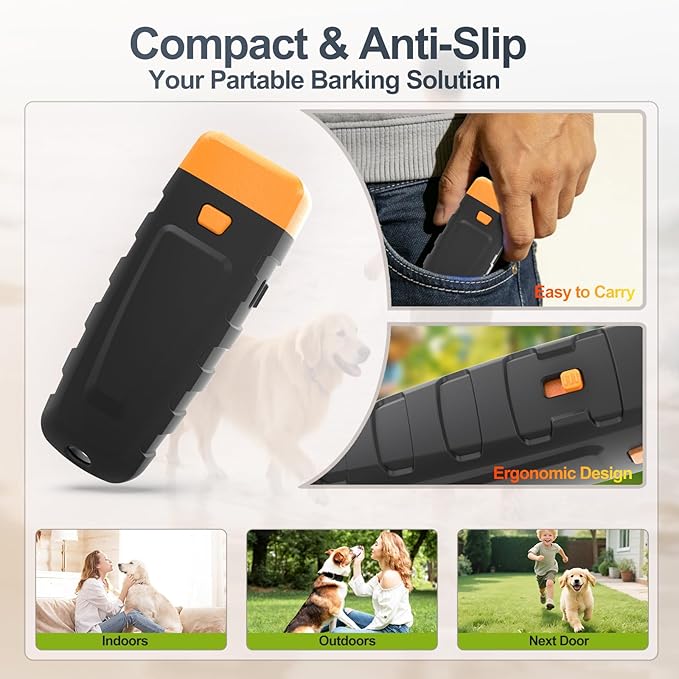 Bark Deterrent Training Device, Rechargeable Ultrasonic Anti Barking Device for Dogs, Dog Bark Control Devices Safe for Dogs & Human Portable Indoor Outdoor, Dog Training & Behavior Aids
