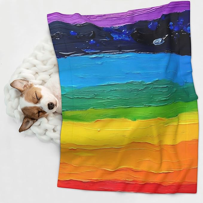 Waterproof Dog Blanket Soft Pet Blanket for Puppy Cat, Fleece Cat Throw Blankets for Furniture Bed Couch Sofa Reversible - Rainbow Colored