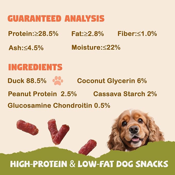 Soft Duck Sausage Dog Treats,Slow Roasted Duck Jerky for Dogs,Grain-Free & Rawhide Free Training Rewards Treats w/Glucosamine Chondroitin for Small Medium Large Dogs,10.58 oz