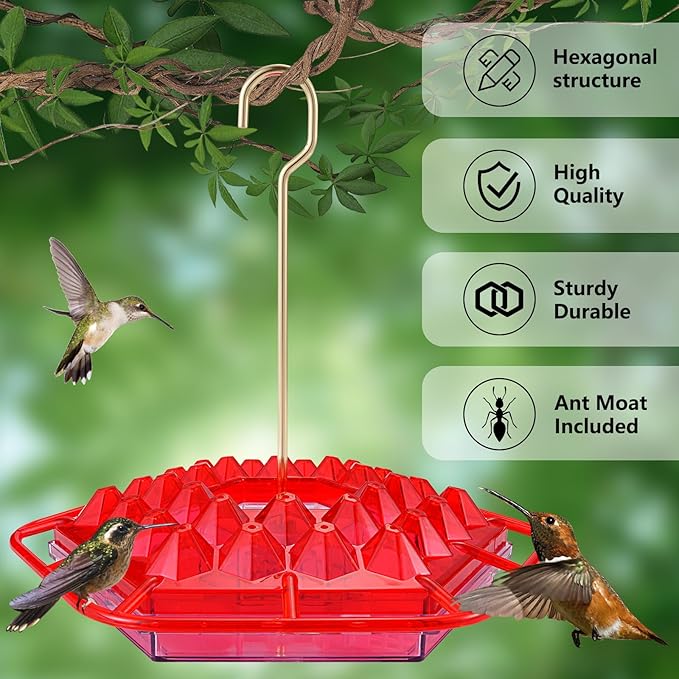 Hummingbird Feeders for Outdoors,Hanging Ant and Bee Proof,30 Feeding Ports Shirem Hummingbird Feeder,Built-in Ant Moat,Easy to Fill and Clean,14 Ounces (2 Pack)