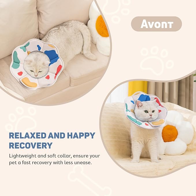 Avont Soft Cat Recovery Cone Collar, Adjustable Lightweight Kitten E-Collar for Small Dogs, Comfortable Neck Donut Stop Licking Scratching After Surgery -Cow(XS)