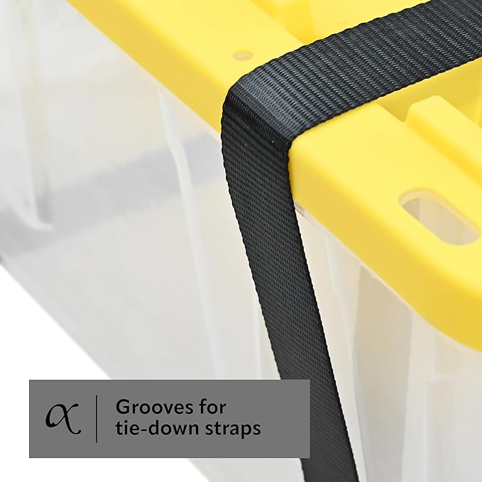 CX BLACK & YELLOW, 27-Gallon Heavy Duty Clear Storage Container & Snap-Tight Lid, Clear & Yellow (14.3H x 20.6W x 30.6D), Weather-Resistant, Stackable, See-Through Organization Tote [2 Pack]