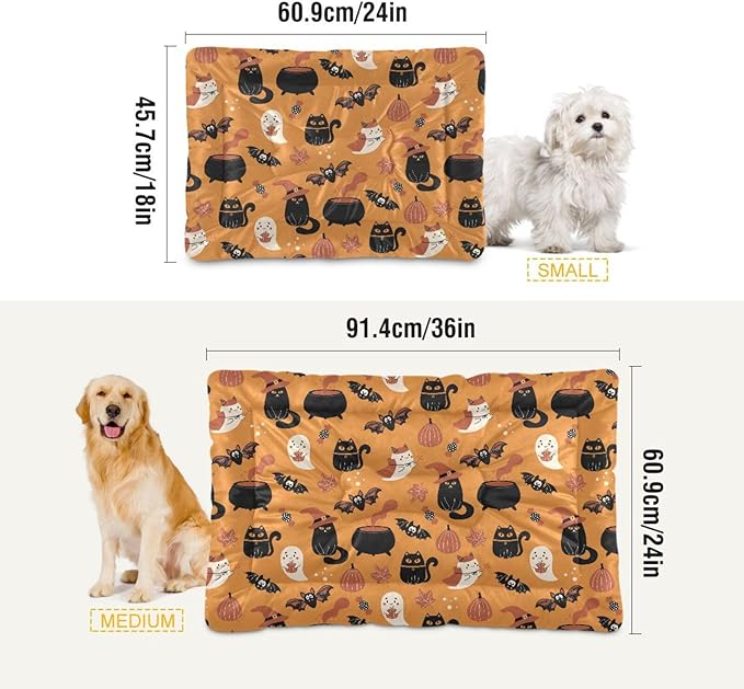 Halloween Cat Bat Witch Pet Bed Cute Dog Bed Mat Absorbing Non Slip Pad Pet Sleeping Mat for Small, Medium, and Large Dogs Puppy Cat 24 in x 18 in