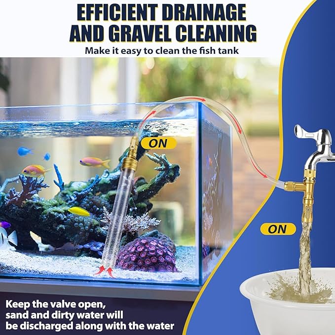 GADFISH Gravel Vacuum for Aquarium Water Changer Fish Tank Cleaning Tools, Siphon Universal Quick Pump Aquarium Water Changing (50ft)