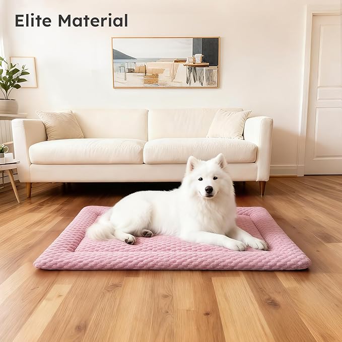 Dog Bed Mat, Dual-Sided Dog Crate Bed Mat - Ultra Soft & Machine Washable Kennel Pad for Small Dogs, All-Season Comfort Pet Bed for Crates, Travel, and Home, Pink, 24 x 16 Inch