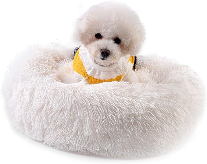 Warming Round Dog Bed for Small, Medium and Large Dogs & Cats, Short & Long Plush Pet Bed, Luxurious Faux Fur Donut Cuddler, Bolster Pet Bed & Sofa, Machine Washable 40CM 16Inch