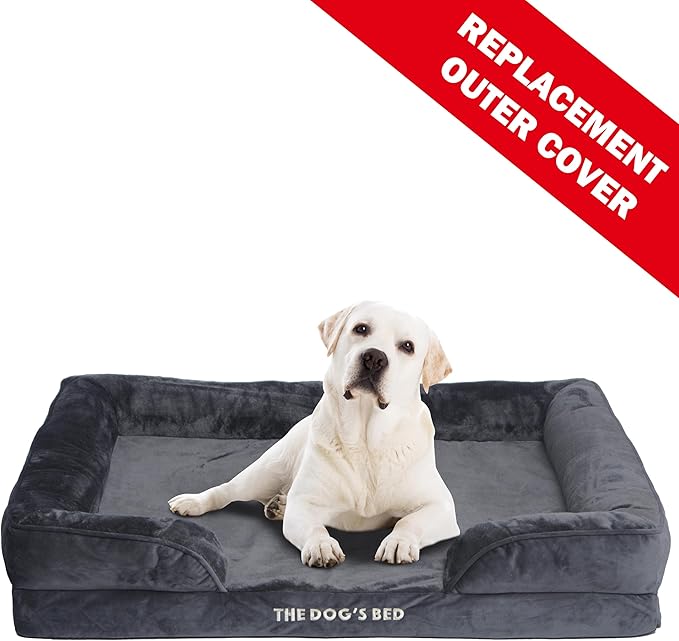 The Dog’s Bed Replacement Outer Cover & Bolster for Standard Foam Beds, Flannel Fabric, Grey, XL