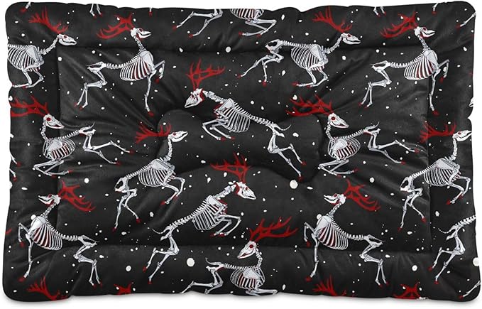 Christmas Deer Skeleton Gothic Pet Bed Cute Dog Bed Mat Absorbing Non Slip Pad Pet Sleeping Mat for Small, Medium, and Large Dogs Puppy Cat 24 in x 18 in