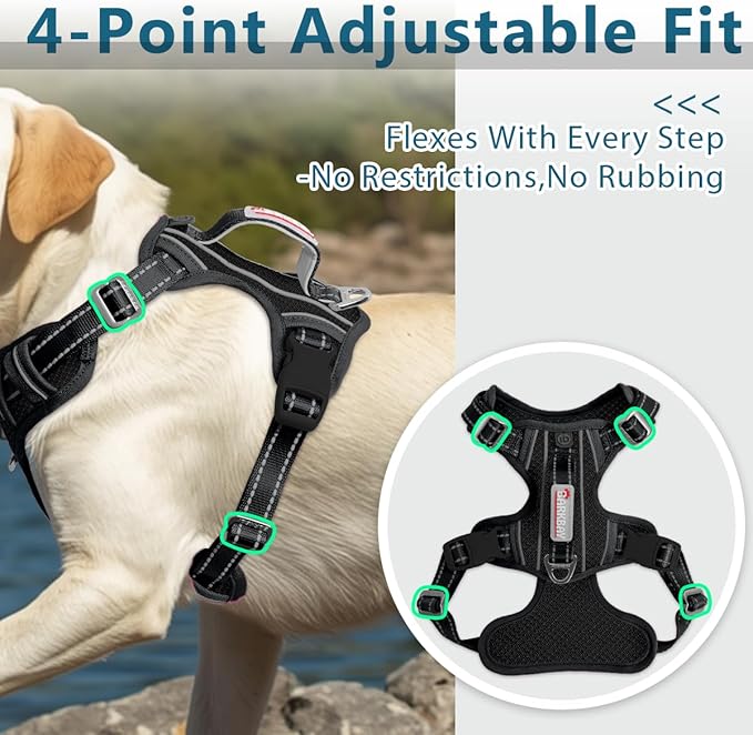 BARKBAY Dog Harness No Pull with ID Tag Pocket - Heavy Duty, Reflective, Easy Control for Large Dogs(Black,L)