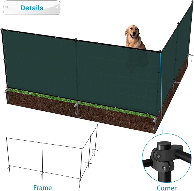 Patio 5' x 146' Outdoor Privacy Screen Freestanding Temporary Fence Panels Net Cover with Metal Poles for Outside Backyard Pool Garden Air Conditioner Fencing, Green