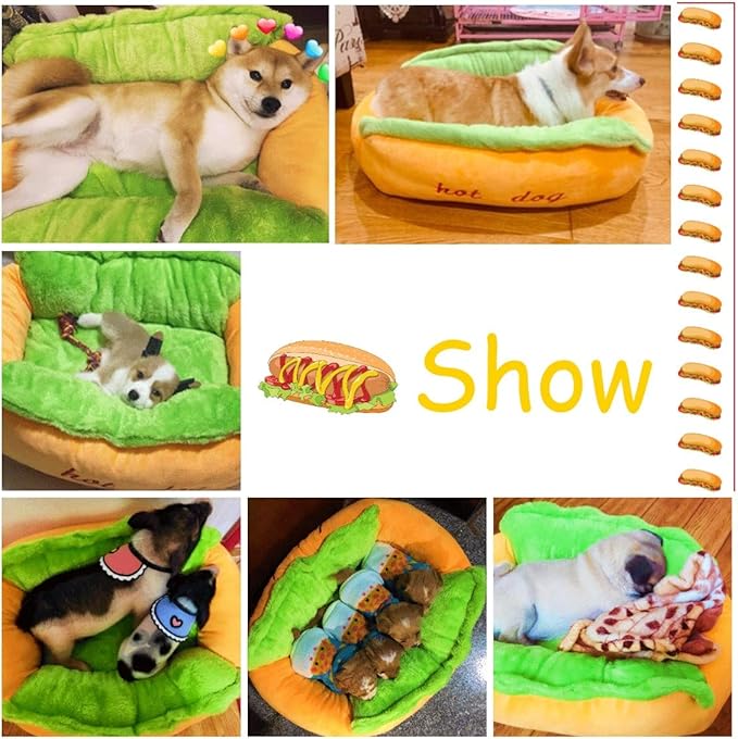 Hotdog Pet Dog Bed, Warm Dog Kennel Cat Nest Washable Pet Mat Removable Cat Sofa