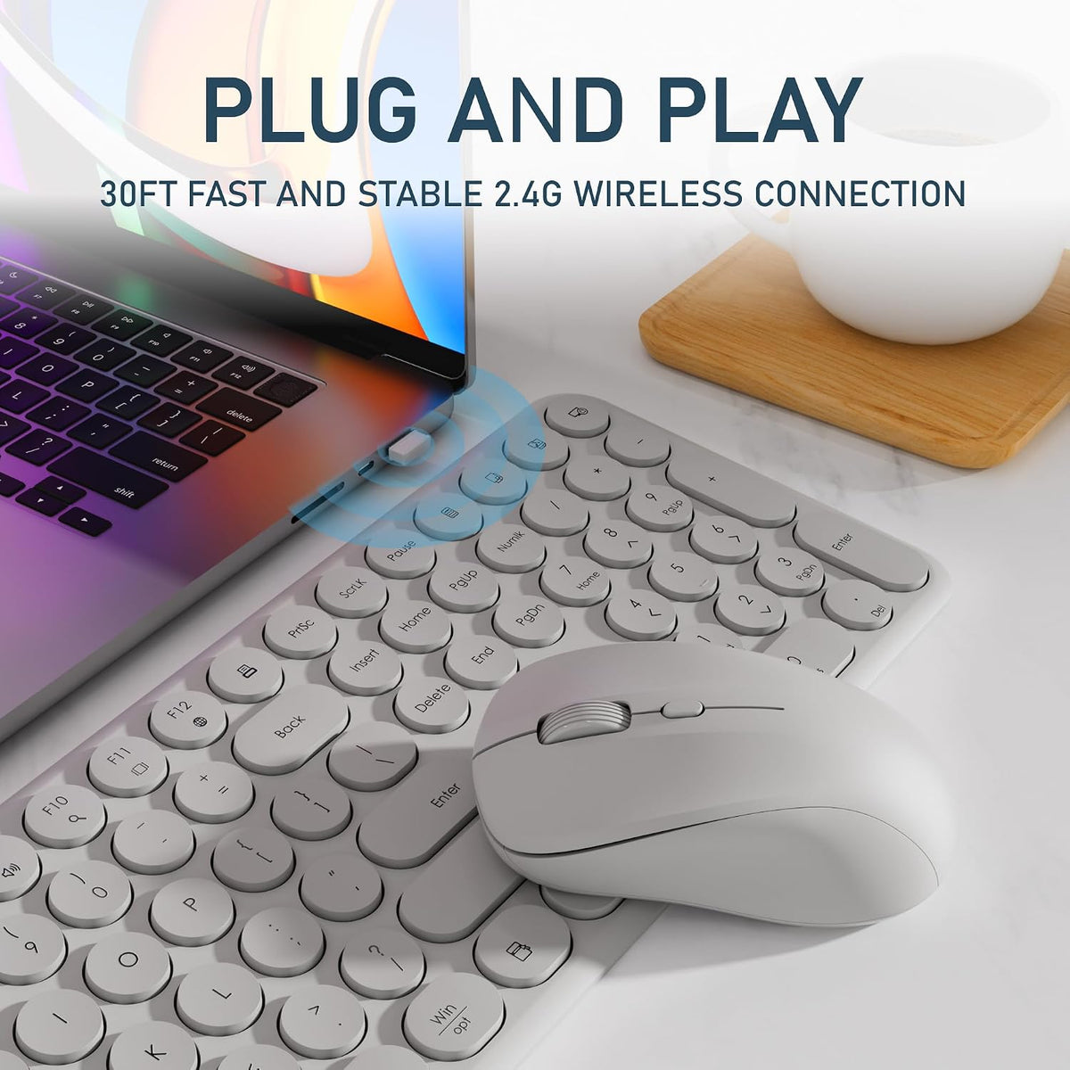Wireless Keyboard and Mouse Combo, 110-Key Full Size (Gray)
