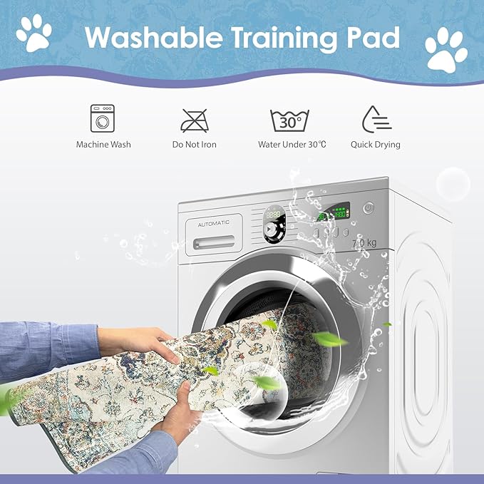 Washable Pee Pads for Dogs 2 Pack, 36" x 24" Reusable Puppy Pads Waterproof, Super Absorbent Dog Rugs, Leakproof, Dog Crate Pad, Playpen Mat, Whelping Pads, Vintage Medallion
