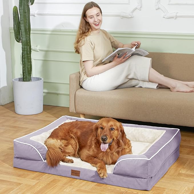 Comfort Expression Orthopedic Dog Bed for Medium Dogs 28x19 Inch, Waterproof Supportive Egg Crate Foam Medium Pet Bed with Removable Bolsters, Dog Couch with Washable Cover & Non-Slip Bottom, Purple