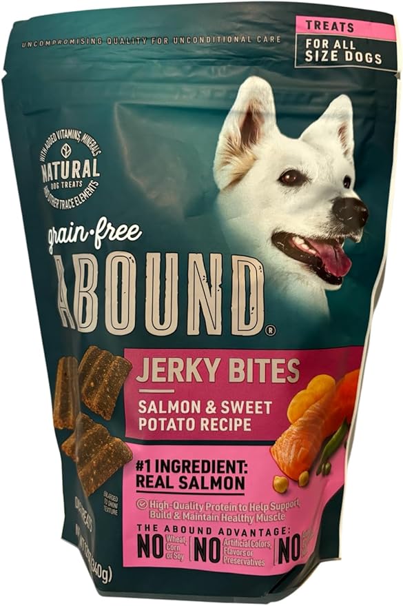Abound Grain Free Natural Salmon & Sweet Potato, Jerky Bites Dog Treats - 12 Oz