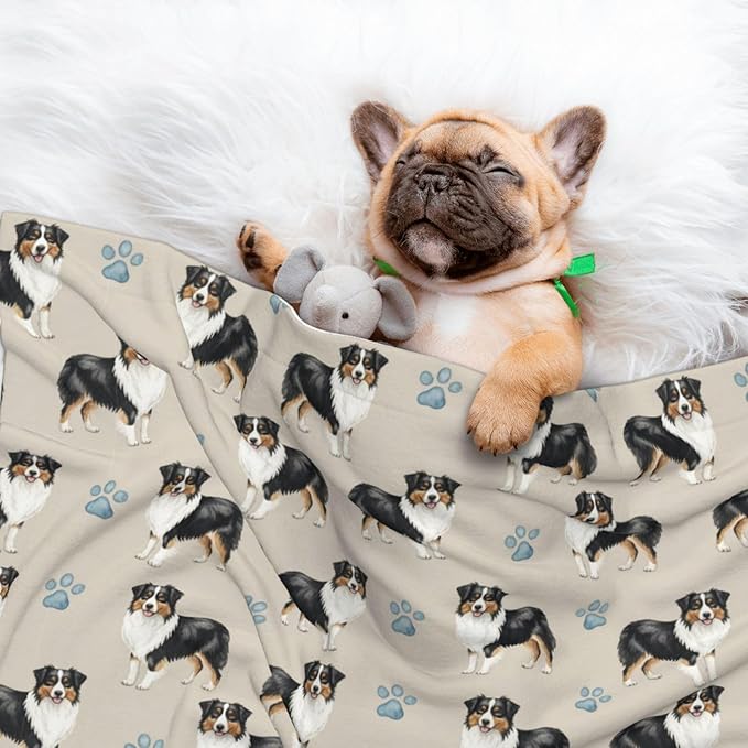 Reversible Pet Blanket for Easy Cleaning Maintenance, Australian Shepherd, Double Sided Plush Dot Design Means Double Use Between Washes for Convenience
