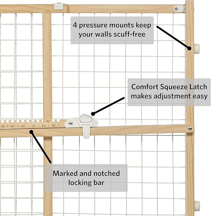 MidWest Homes for Pets Wire Mesh Pet Safety Gate, Dog Gate Expands From 29 - 40.5 Inches Wide, 24 inches Tall, Wood, Powder Coated Wire