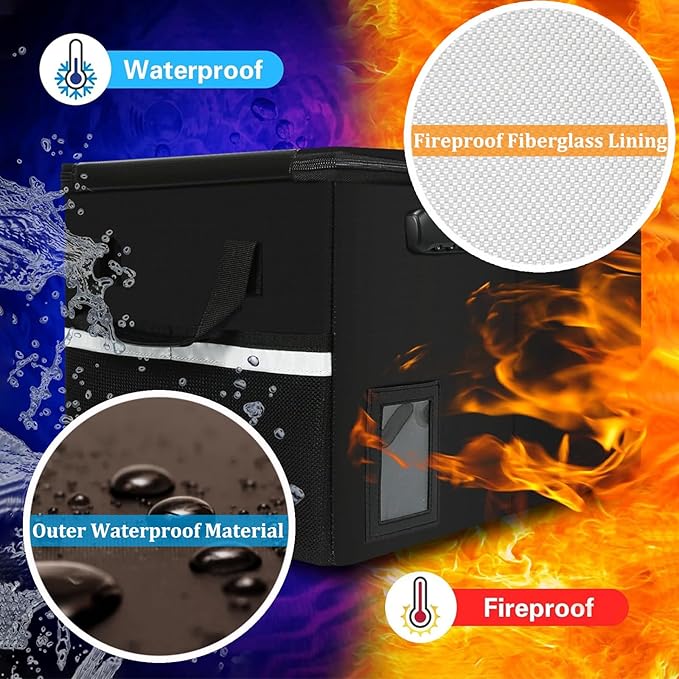 Upgraded 5200°F Fireproof Document File Organizer Box, Fireproof Storage Filing Cabinet with Lock, Portable Office Safe Box for Hanging Letter/Legal Folder 16.1 x 12.9 x 11in (Black)