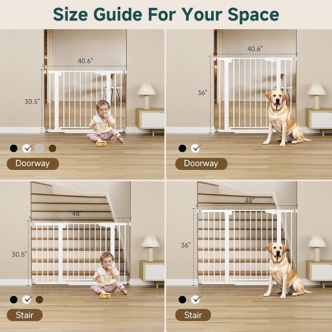 Cumbor 29.7-40.6" Baby Gate for Stairs, Mom's Choice Awards Winner-Dog Gate for Doorways, Pressure Mounted Auto-Close Pet Gates for Dogs Indoor, Safety Child Gate with Easy Walk Thru Door, White