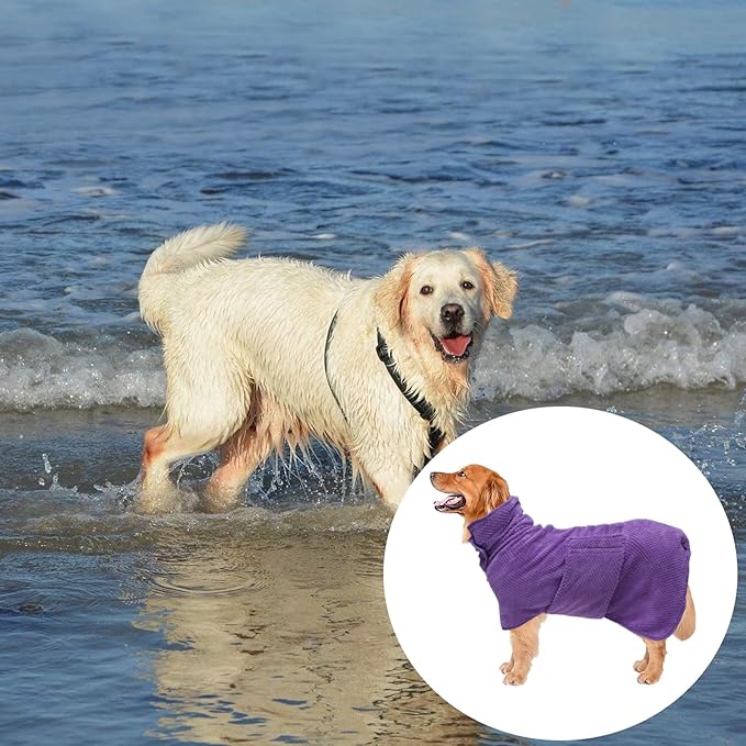 Geyecete Pineapple Grid Fast Drying Super Absorbent Dog Cat Bath Robe Towel - Purple-Large
