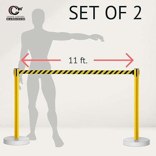 Crowd Control Warehouse CCW Set of 2 Retractable Belt Barrier Stanchion, Water Fillable Base MSH630 (11 Foot Belt, Red"Danger - Keep Out" White Letters with Black PVC Plastic Post)